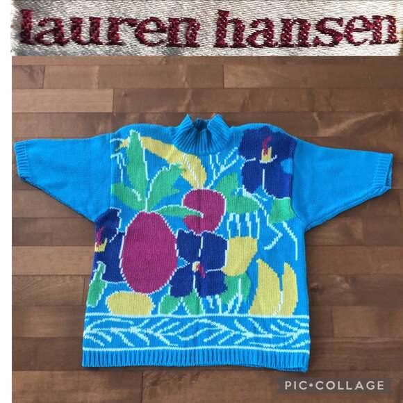 Lauren Hansen Vintage 80's Mom floral Sweater in blue, yellow, green size large - Picture 10 of 11